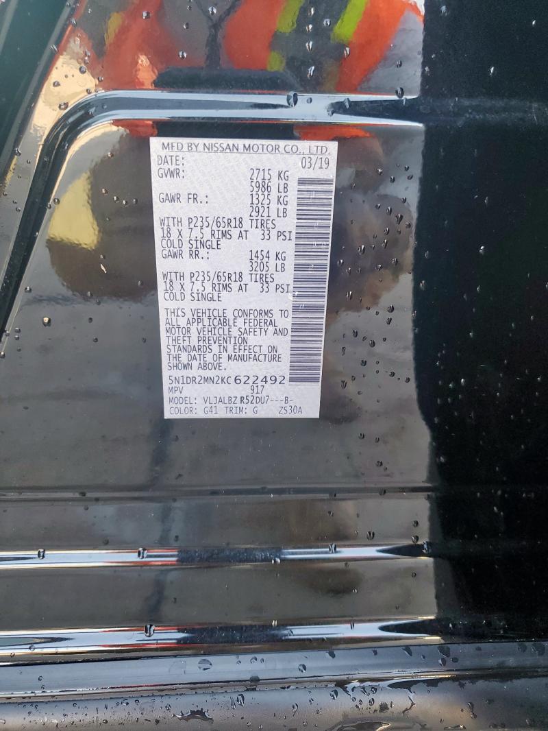 5N1DR2MN2KC622492 - 2019 NISSAN PATHFINDER S შავი ფოტო 14