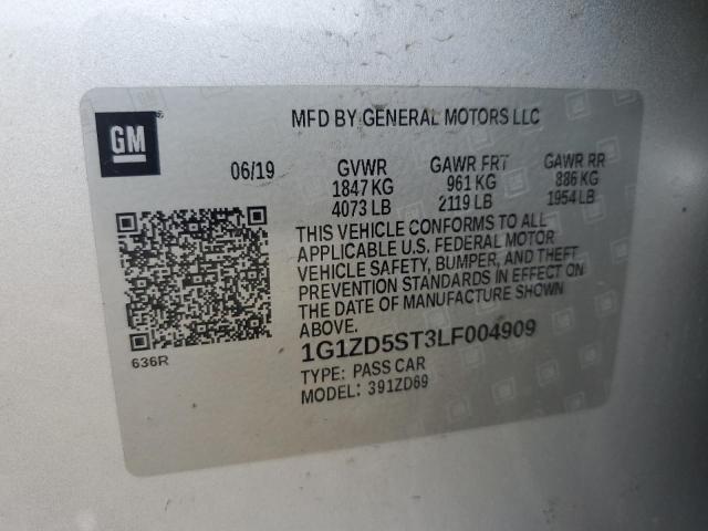 1G1ZD5ST3LF004909 - 2020 CHEVROLET MALIBU LT SILVER photo 12