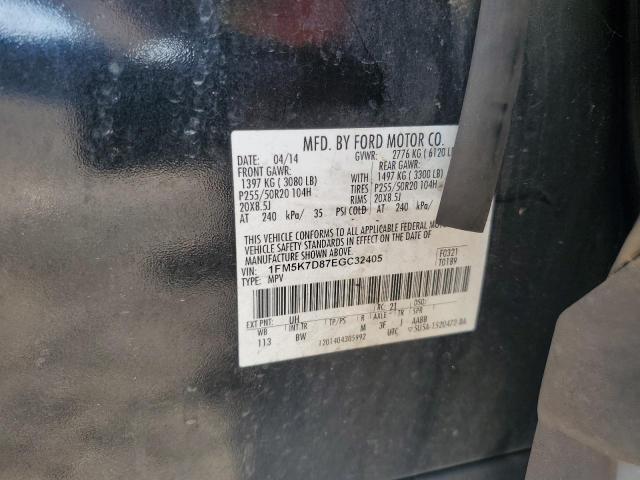 1FM5K7D87EGC32405 - 2014 FORD EXPLORER XLT BLACK photo 12