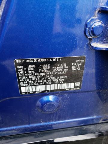 3CZRU6H17KG715989 - 2019 HONDA HR-V SPORT BLUE photo 12