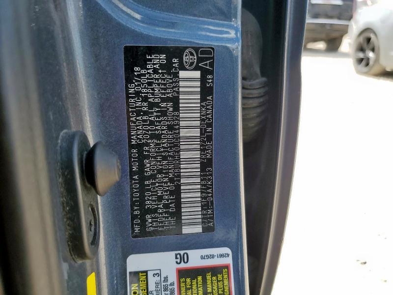 2T1BURHE0JC044928 - 2018 TOYOTA COROLLA L Blau Foto 12