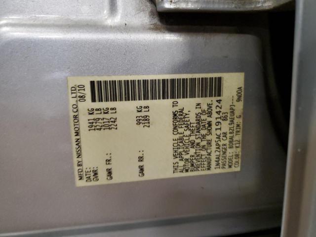 1N4AL2AP5AC191424 - 2010 NISSAN ALTIMA BASE Gümüş foto 12