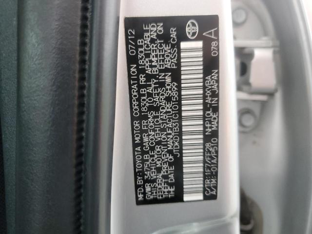 JTDKDTB31C1015899 - 2012 TOYOTA PRIUS C Plata foto 13