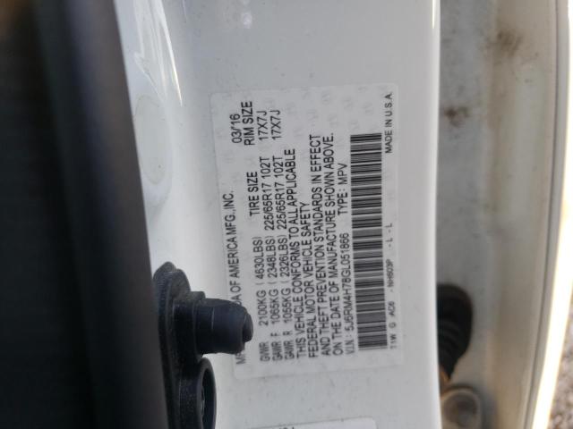 5J6RM4H78GL051866 - 2016 HONDA CR-V EXL WHITE photo 14