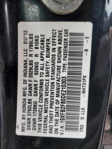 19XFB2F80DE210303 - 2013 HONDA CIVIC EX BLACK photo 13