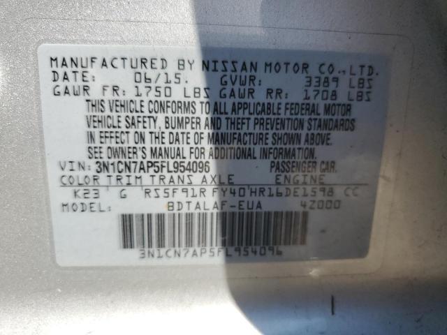 3N1CN7AP5FL954096 - 2015 NISSAN VERSA S SILVER photo 12