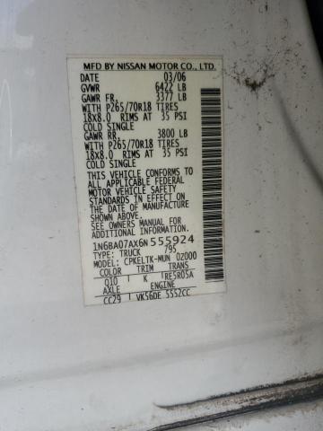 1N6BA07AX6N555924 - 2006 NISSAN TITAN XE 白色 照片 12