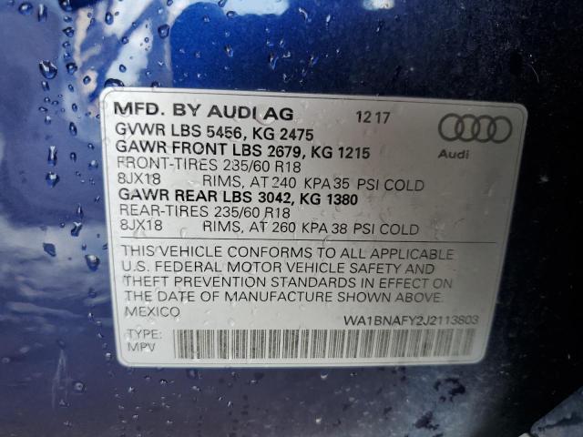 WA1BNAFY2J2113803 - 2018 AUDI Q5 PREMIUM PLUS BLUE photo 13