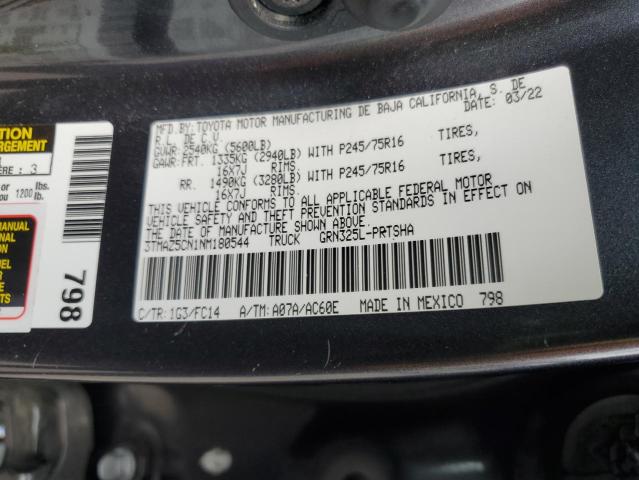 3TMAZ5CN1NM180544 - 2022 TOYOTA TACOMA DOUBLE CAB ნაცრისფერი ფოტო 12