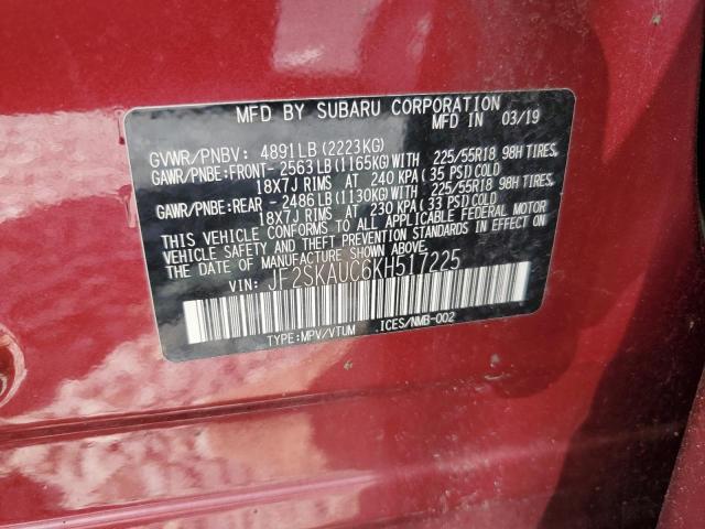 JF2SKAUC6KH517225 - 2019 SUBARU FORESTER LIMITED RED photo 13