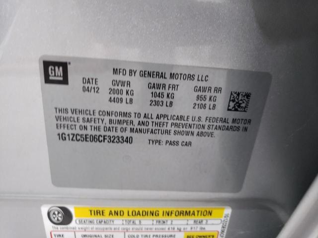 1G1ZC5E06CF323340 - 2012 CHEVROLET MALIBU 1LT Plata foto 12