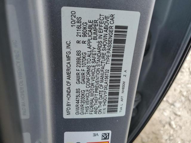 1HGCV1F3XLA156732 - 2020 HONDA ACCORD SPORT GRAY photo 12
