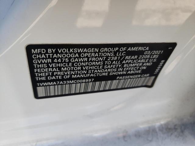 1VWMA7A33MC008997 - 2021 VOLKSWAGEN PASSAT R-LINE Weiß Foto 12