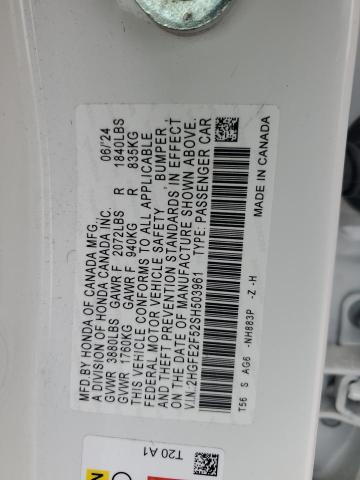 2HGFE2F52SH503961 - 2025 HONDA CIVIC SPORT WHITE photo 13