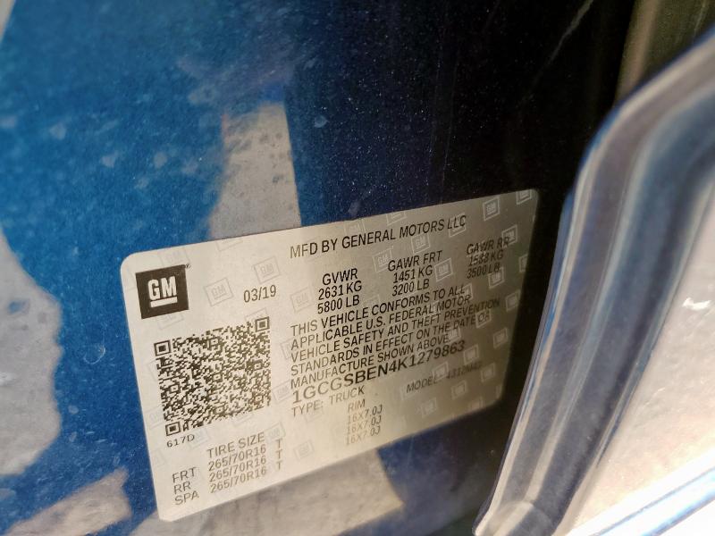 1GCGSBEN4K1279863 - 2019 CHEVROLET COLORADO BLUE photo 12