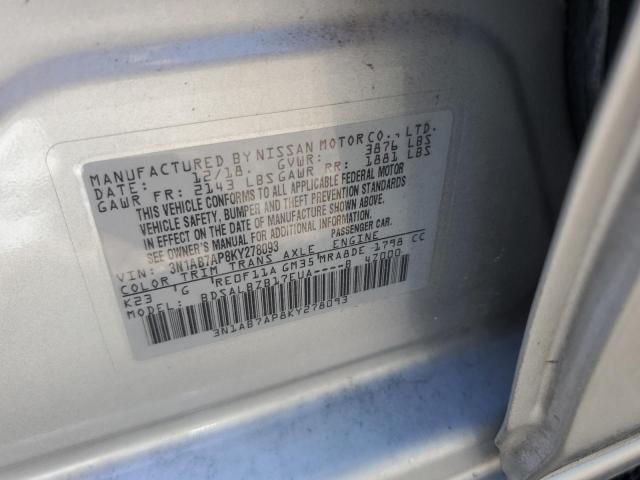 3N1AB7AP8KY278093 - 2019 NISSAN SENTRA S ვერცხლისფერი ფოტო 13