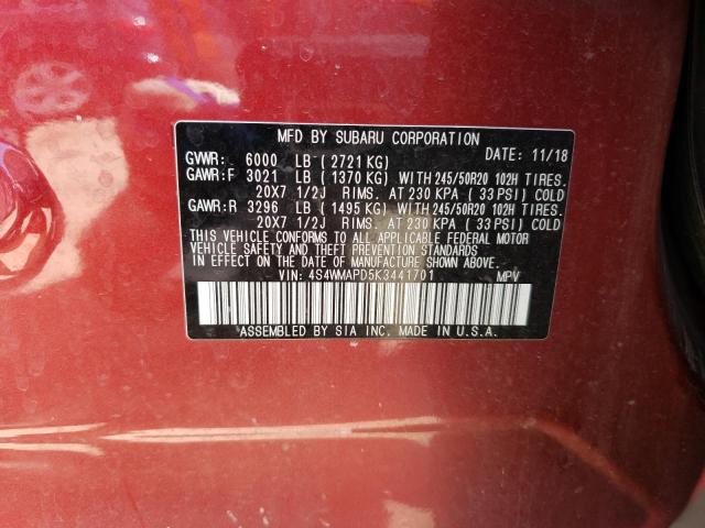 4S4WMAPD5K3441701 - 2019 SUBARU ASCENT LIMITED RED photo 13