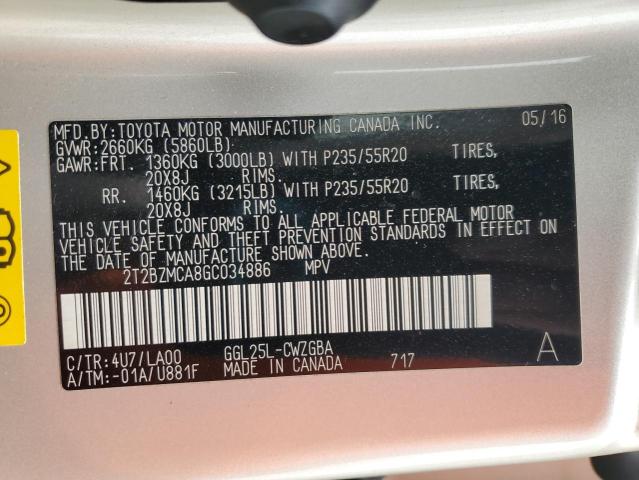 2T2BZMCA8GC034886 - 2016 LEXUS RX 350 BASE ოქროსფერი ფოტო 12