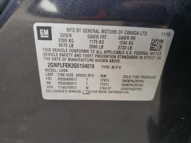 2GNFLFEK2G6194019 - 2016 CHEVROLET EQUINOX LT GRAY photo 12