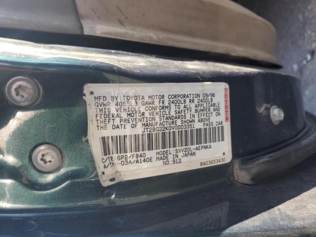 JT2BG22K0V0003351 - 1997 TOYOTA CAMRY LE GREEN photo 12
