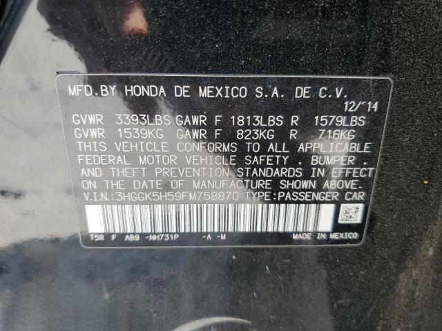 3HGGK5H59FM758870 - 2015 HONDA FIT LX BLACK photo 12