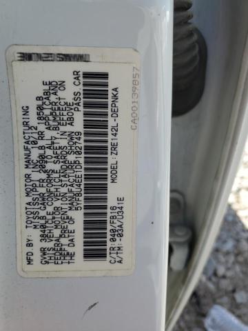 5YFBU4EE1DP102749 - 2013 TOYOTA COROLLA BASE أبيض صورة 12