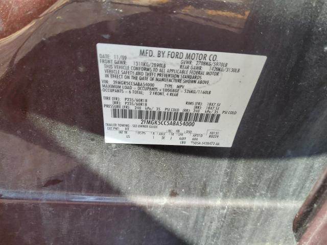 2FMGK5CC5ABA54000 - 2010 FORD FLEX SEL BURGUNDY photo 13