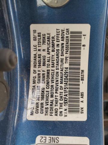 19XFA1F51AE042914 - 2010 HONDA CIVIC LX BLUE photo 12