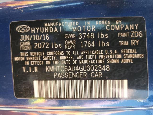 KMHTC6AD4GU302348 - 2016 HYUNDAI VELOSTER BLUE photo 12