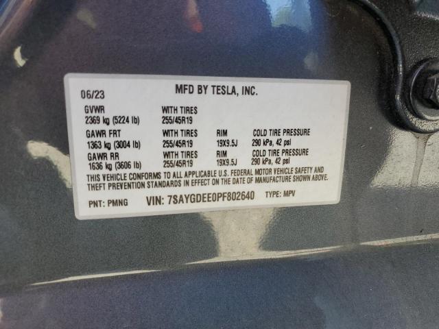 7SAYGDEE0PF802640 - 2023 TESLA MODEL Y Сірий фото 13