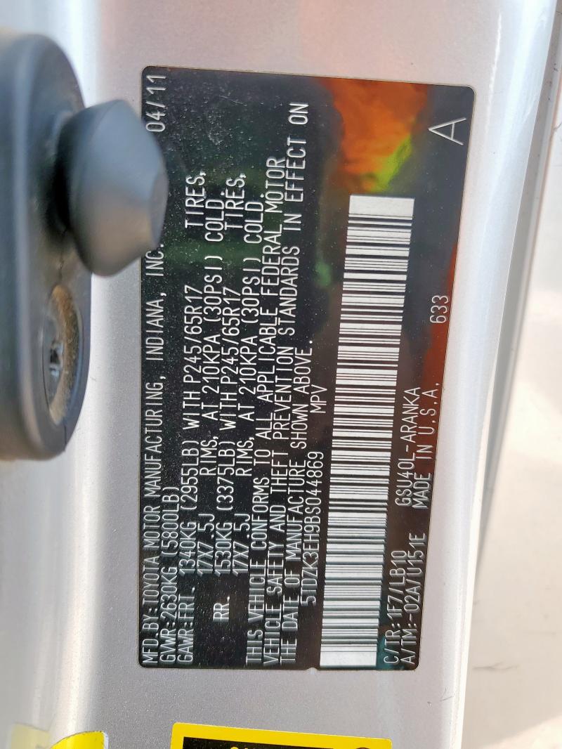 5TDZK3EH9BS044869 - 2011 TOYOTA HIGHLANDER BASE Сріблястий фото 13