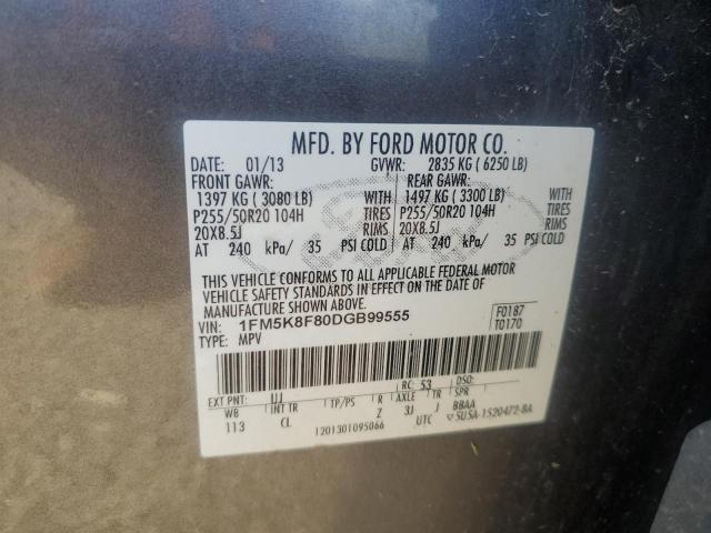 1FM5K8F80DGB99555 - 2013 FORD EXPLORER LIMITED GRAY photo 13