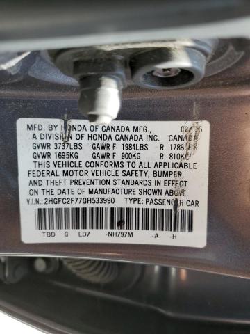 2HGFC2F77GH533990 - 2016 HONDA CIVIC EX GRAY photo 12