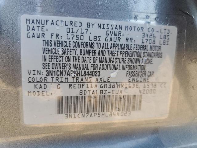 3N1CN7AP5HL844023 - 2017 NISSAN VERSA S GRAY photo 12