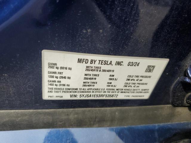 5YJSA1E53RF535872 - 2024 TESLA MODEL S 蓝色 照片 12