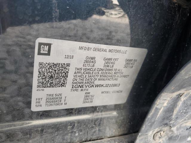 1GNEVGKW0KJ210863 - 2019 CHEVROLET TRAVERSE LT أسود صورة 13