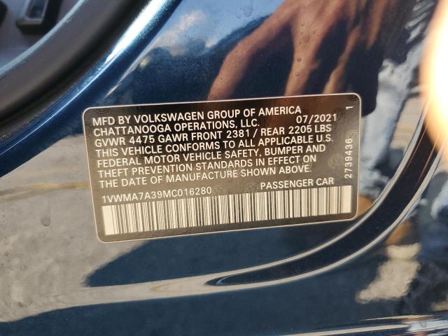 1VWMA7A39MC016280 - 2021 VOLKSWAGEN PASSAT R-LINE Niebieski zdjęcie 12