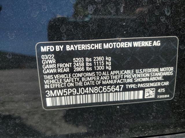 3MW5P9J04N8C65647 - 2022 BMW 330XE BLACK photo 12