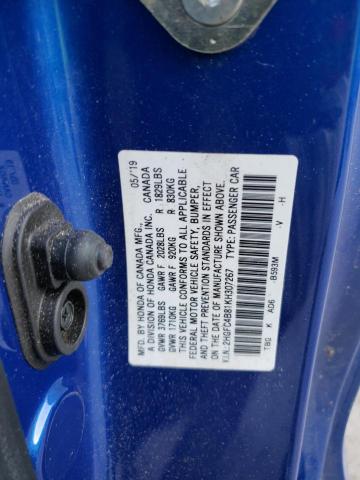 2HGFC4B81KH307267 - 2019 HONDA CIVIC SPORT Mavi fotoğraf 12