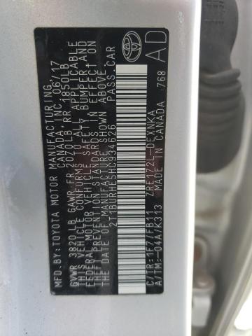 2T1BURHE5HC934626 - 2017 TOYOTA COROLLA L ვერცხლისფერი ფოტო 12