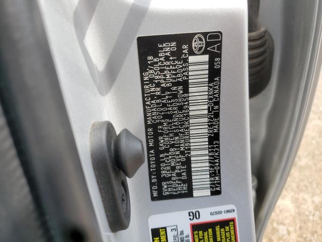 2T1BURHE9KC169458 - 2019 TOYOTA COROLLA L Silber Foto 13