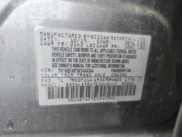 3N1AB7AP7KY444944 - 2019 NISSAN SENTRA S GRAY photo 12