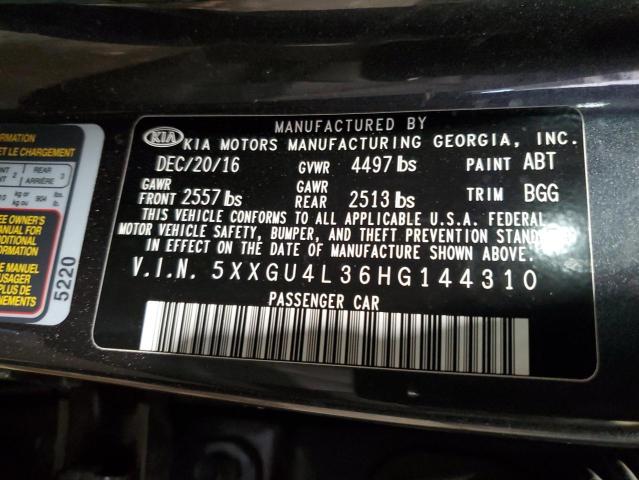 5XXGU4L36HG144310 - 2017 KIA OPTIMA EX GRAY photo 12