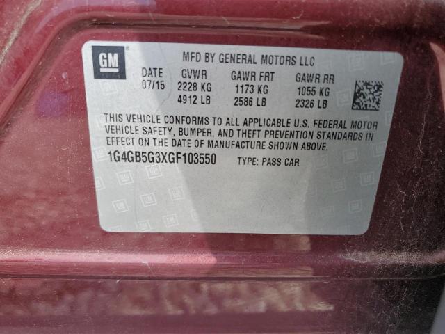 1G4GB5G3XGF103550 - 2016 BUICK LACROSSE BURGUNDY photo 13