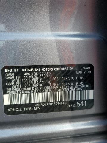 JA4AD3A30KZ044642 - 2019 MITSUBISHI OUTLANDER SE SILVER photo 13