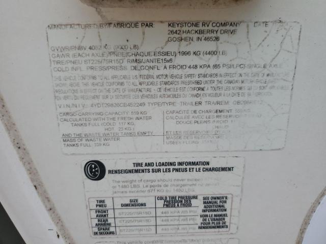 4YDT29826CB452249 - 2012 KEYSTONE OUTBACK WHITE photo 10