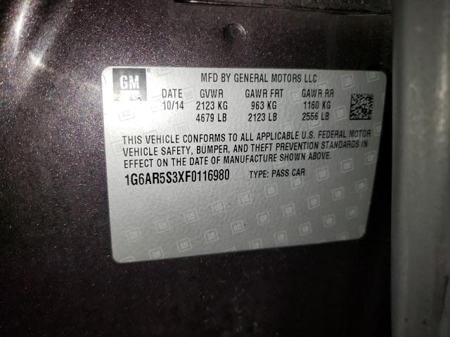 1G6AR5S3XF0116980 - 2015 CADILLAC CTS LUXURY COLLECTION CHARCOAL photo 12