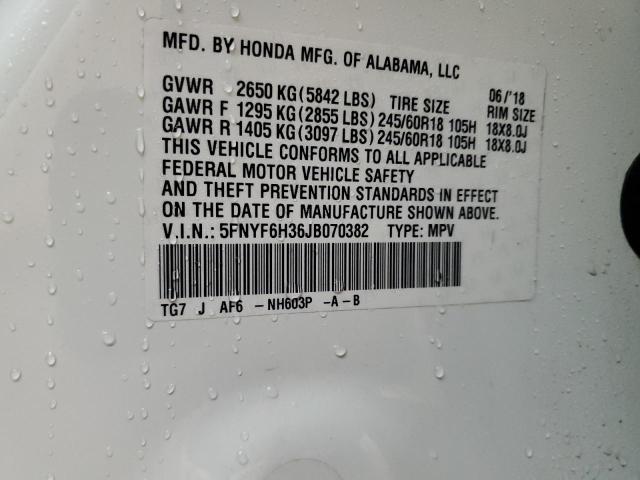 5FNYF6H36JB070382 - 2018 HONDA PILOT EX Weiß Foto 13