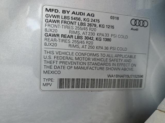 WA1BNAFY9J2152596 - 2018 AUDI Q5 PREMIUM PLUS SILVER photo 14