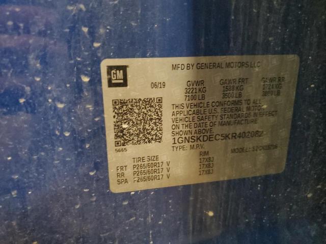 1GNSKDEC5KR402082 - 2019 CHEVROLET TAHOE POLICE Bleu photo 13